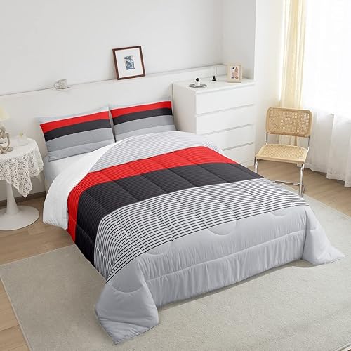 Miniatura 4 de Erosebridal Juego de edredón de rayas para mujer, juego de ropa de cama de retazos a rayas grises y negras, juego de edredón moderno de arte