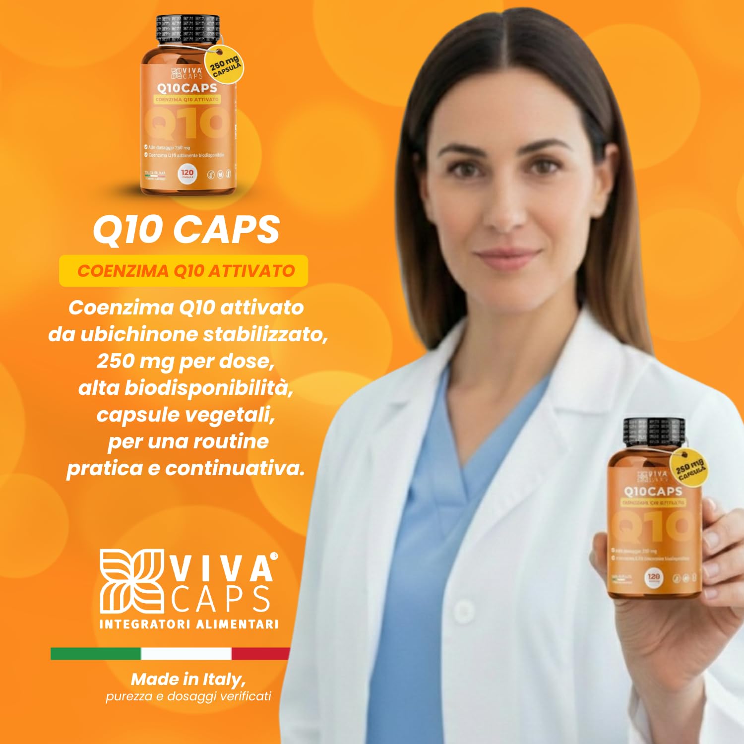 Coenzima Q10 250 mg per dose giornaliera 120cps 1 al giorno per 4 mesi, ubiquinone puro alta biodisponibilità - Made in Italy