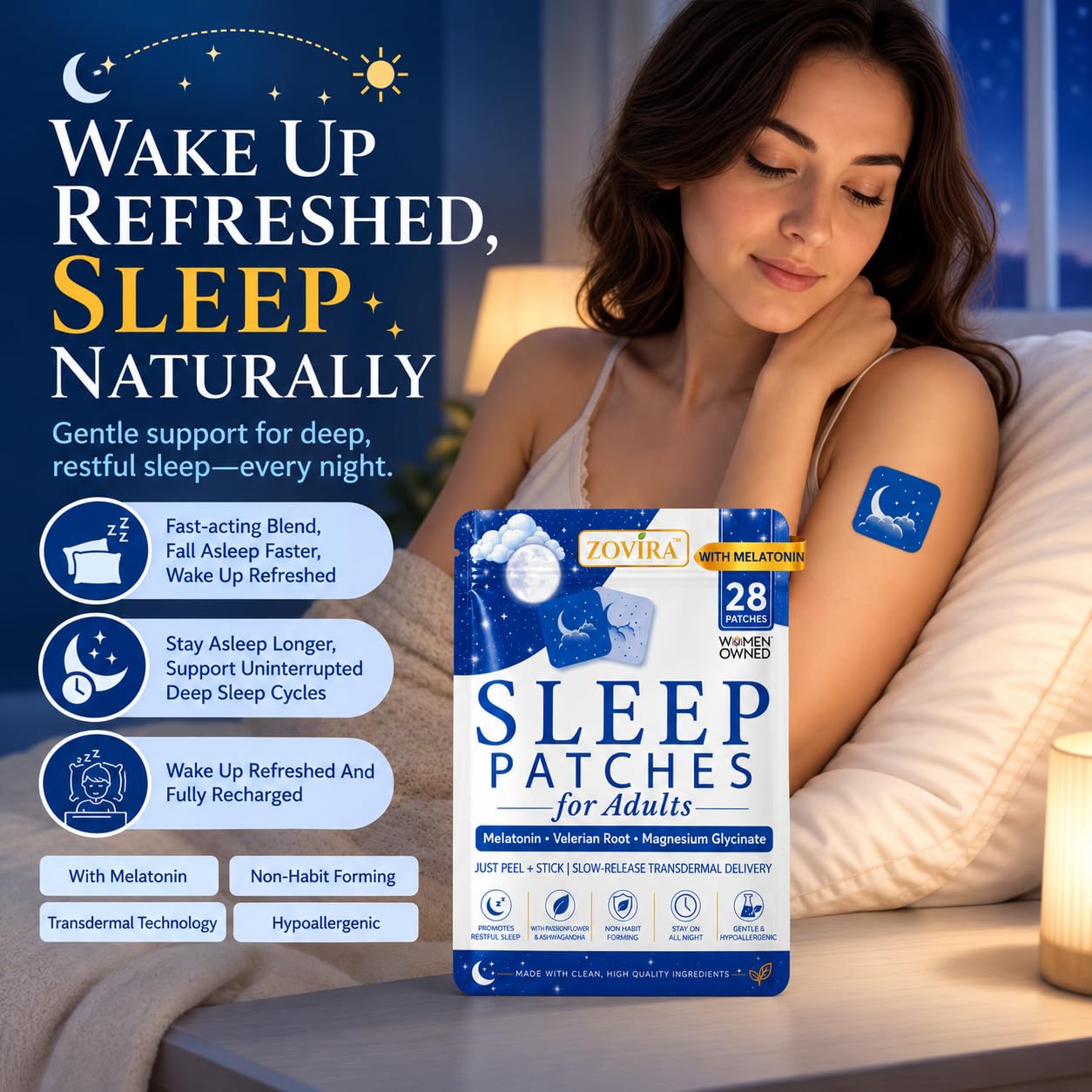 Sleep Patches for Adults — Extra Strength Melatonin & Magnesium Patch — Time-Release Sleep Aid Stickers — Non-Habit Forming, Hypoallergenic — 28 Transdermal Patches for Deep Rest & Relaxation — Amazon image 4