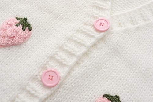 Miniatura 3 de SYYRXB Kawaii Sweet Japanese Fruit Strawberry Pink Bordado Impreso Botón de Punto Cardigan Abrigo Abrigo