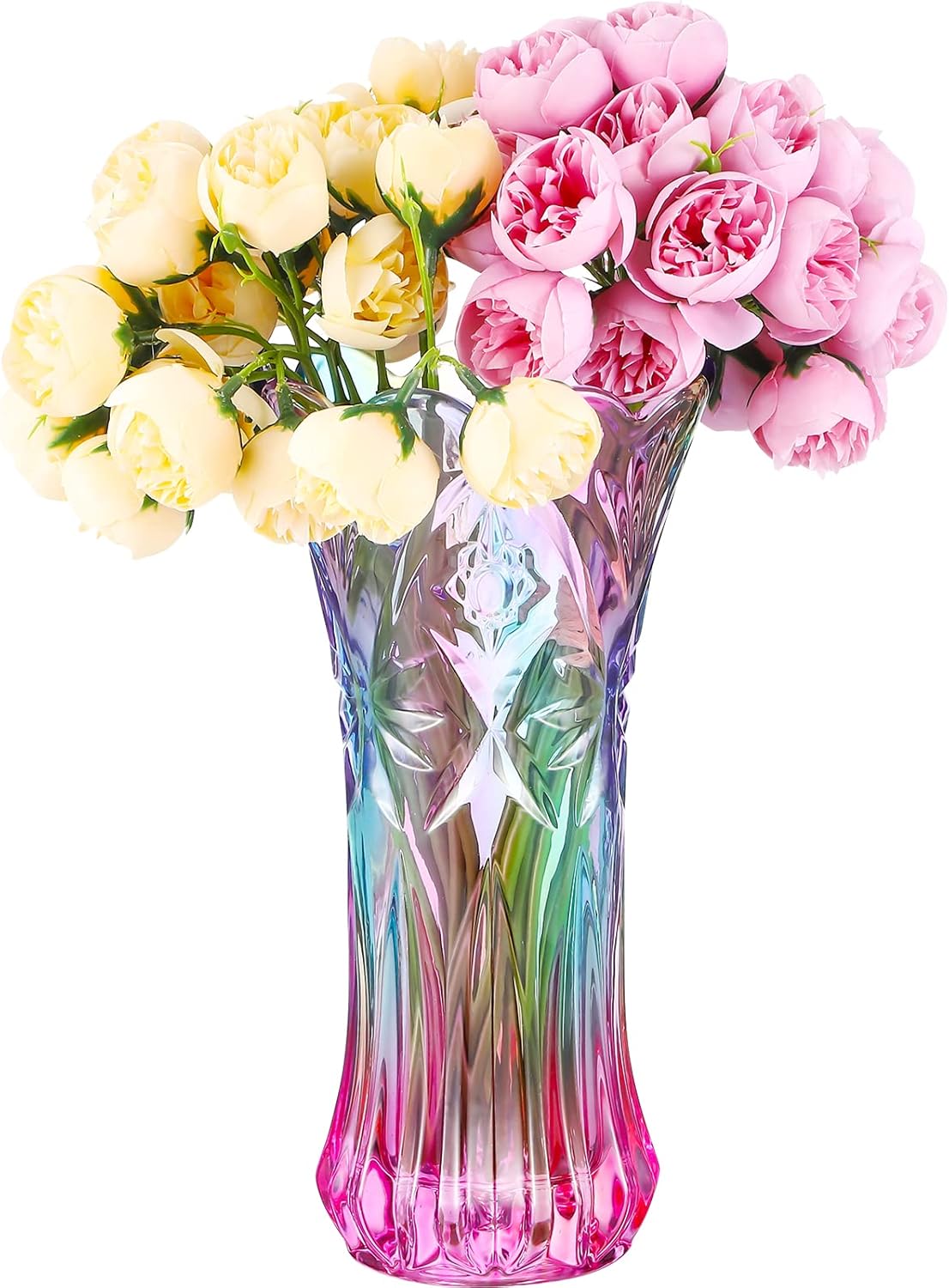 BESPORTBLE Rainbow Glass Vase Colorful Crystal Vase Boho Container Centerpieces Arrangements Jars - Thickened and Heavy - Phoenix Tail Shape, for Home Decor, Wedding (9.3in)