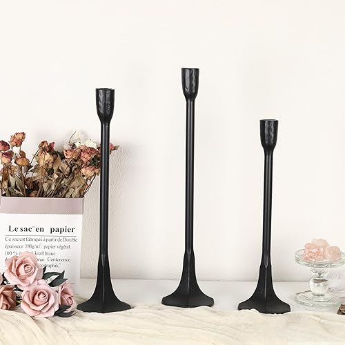 Miniatura 7 de Juego de 3 portavelas cónico de hierro, portavelas altos negros, portavelas cónicos negros, portavelas para bodas, mesa de comedor, decoración del