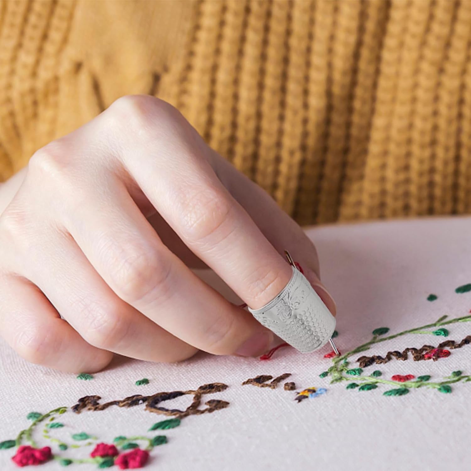 GRIRIW 10pcs Iron Sewing Thimble Finger Protectors Professional Needlework Thimble Guards Silver for Hand Embroidery and Craft Sewing Accessories