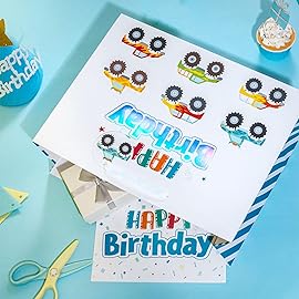 Loveinside Birthday Gift Bag for Kids, Medium Bag with Tissue Paper, Gift Tag and Greeting Card, Cartoon Truck Aand Text Design for Boys Kids Birthday, Party and More, 13 x 5 x 10, 1 Pcs