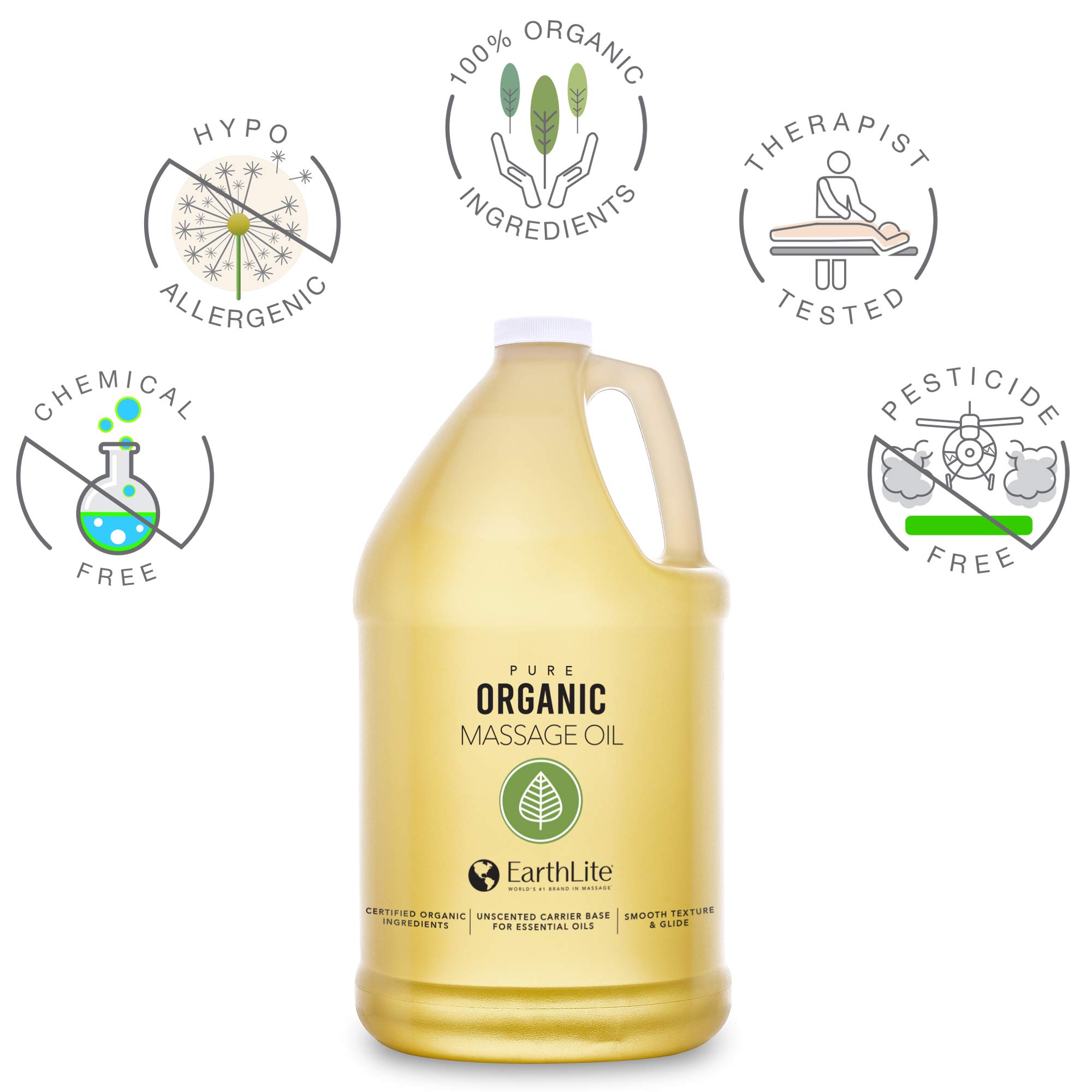 EARTHLITE Massageöl Pure ORGANIC - 100% zertifiziertes, organisches Bioöl für gewerblich & privat, chemiekalienfrei, wasserlöslich, ohne Dufstoffe