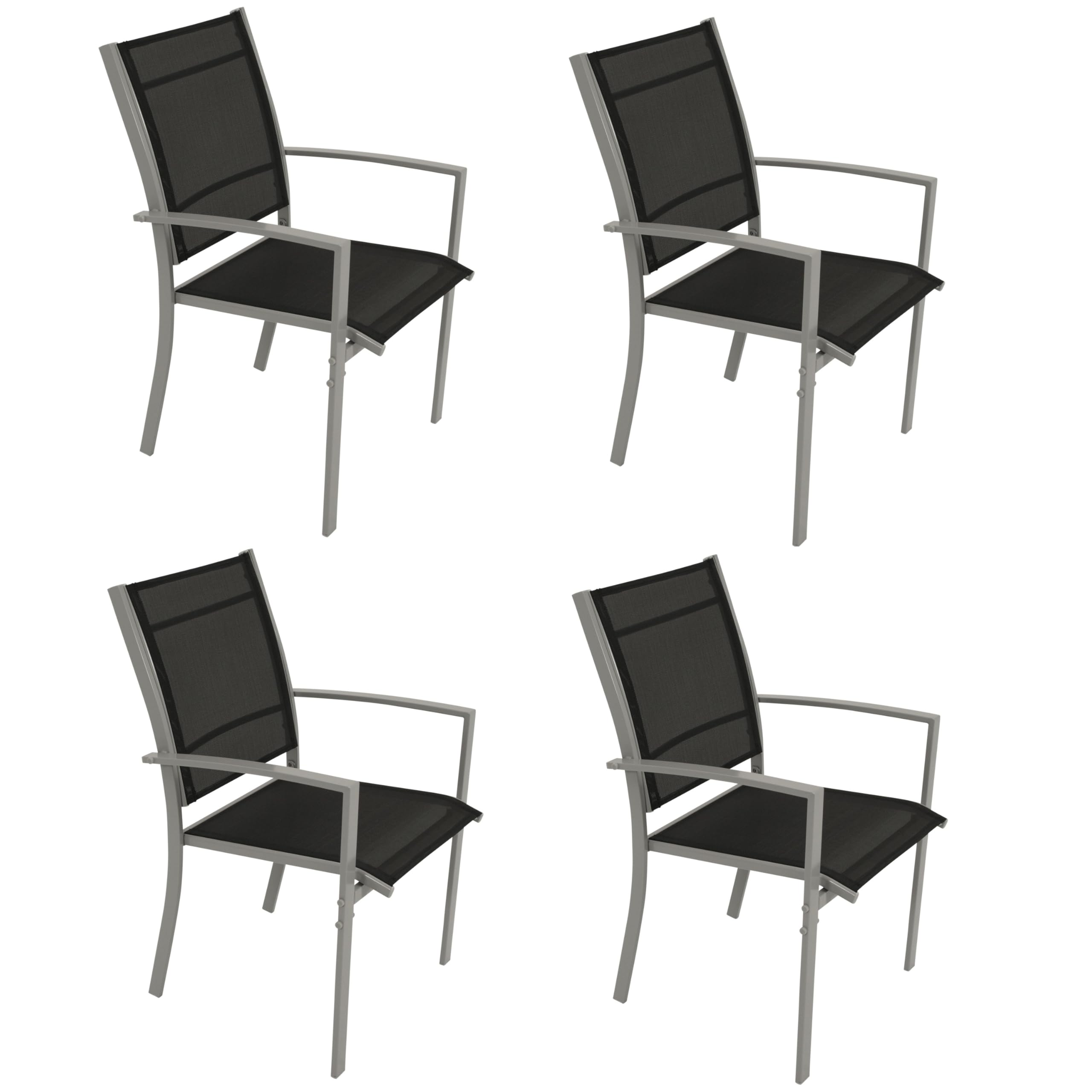 DEGAMO Stapelsessel Pino 4-er Set, Metall Silbergrau + Textilgewebe schwarz, stapelbar, Outdoor