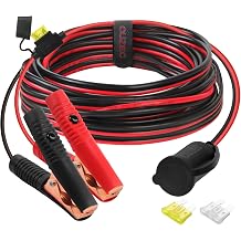 CUZEC 12V/ 24V Extension Cord Plug Socket with Battery Clamp 14FT / 4.27m 14 AWG Battery Clip-On and Cigarette Lighter Adapter