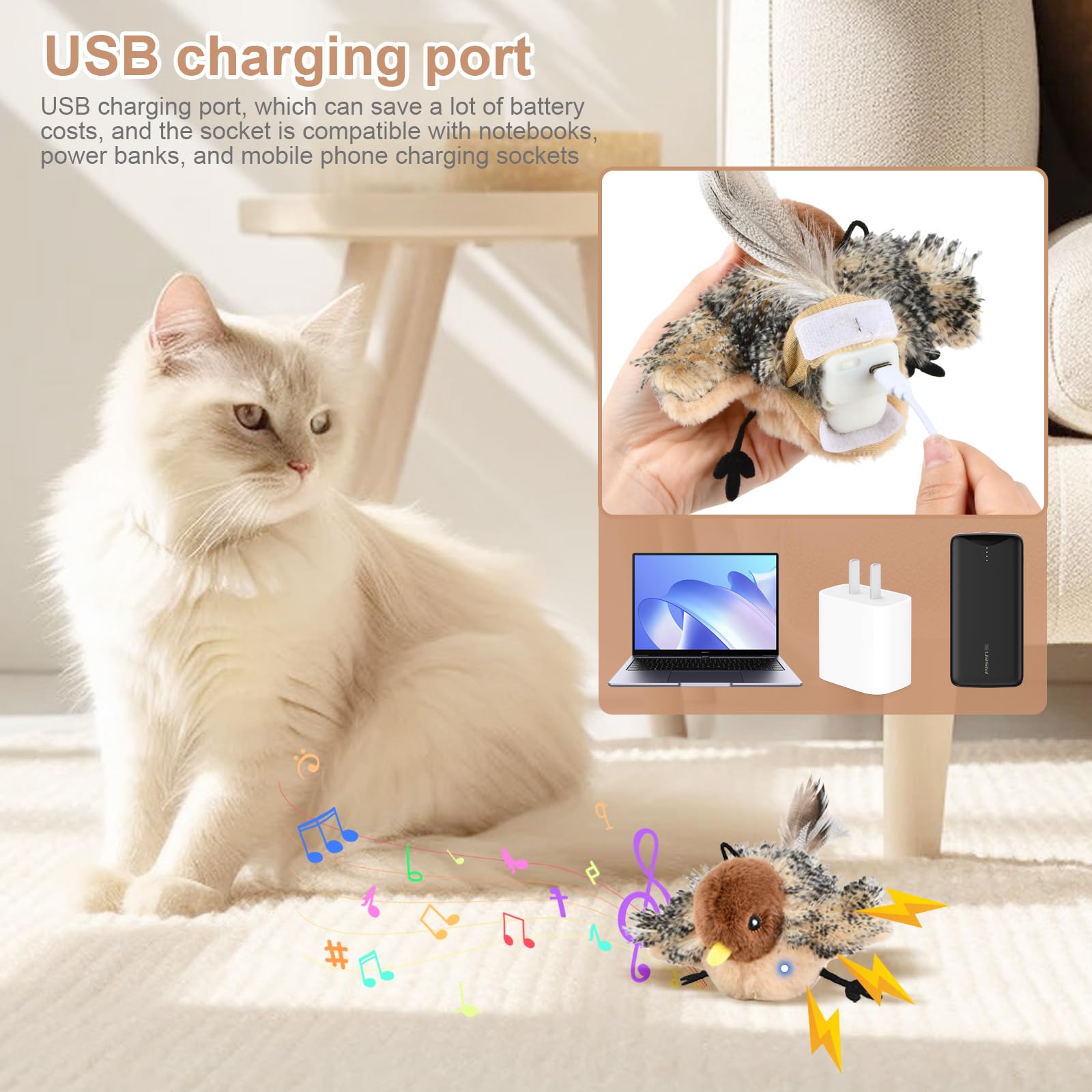 Uccello Giocattolo per Gatti che Sbatte con Erba Gatta, Telecomando, Interactive Chirping Bird Cat Toy, Gioco Gatto Uccellino Che Vola, Giochi Interattivi Per Gatti