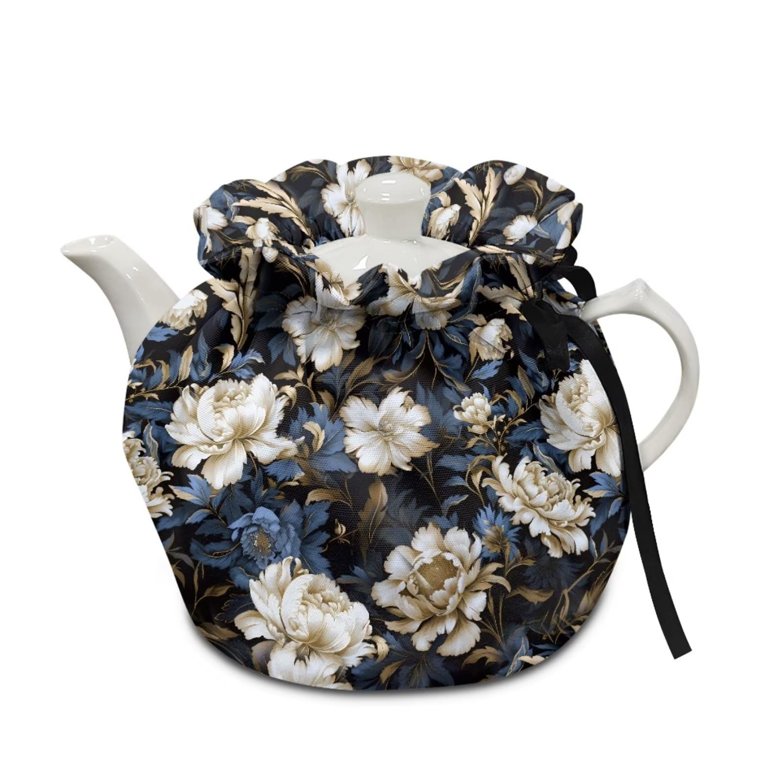KUIFORTI White Floral Tea Cosy for Teapot Insulated Kettle Dust Cover Vintage Tea Cozy Gift Teapot Cover Replacement Coffee Pot Cozy Breakfast Pot Cover Home Decor Kitchen Accessories