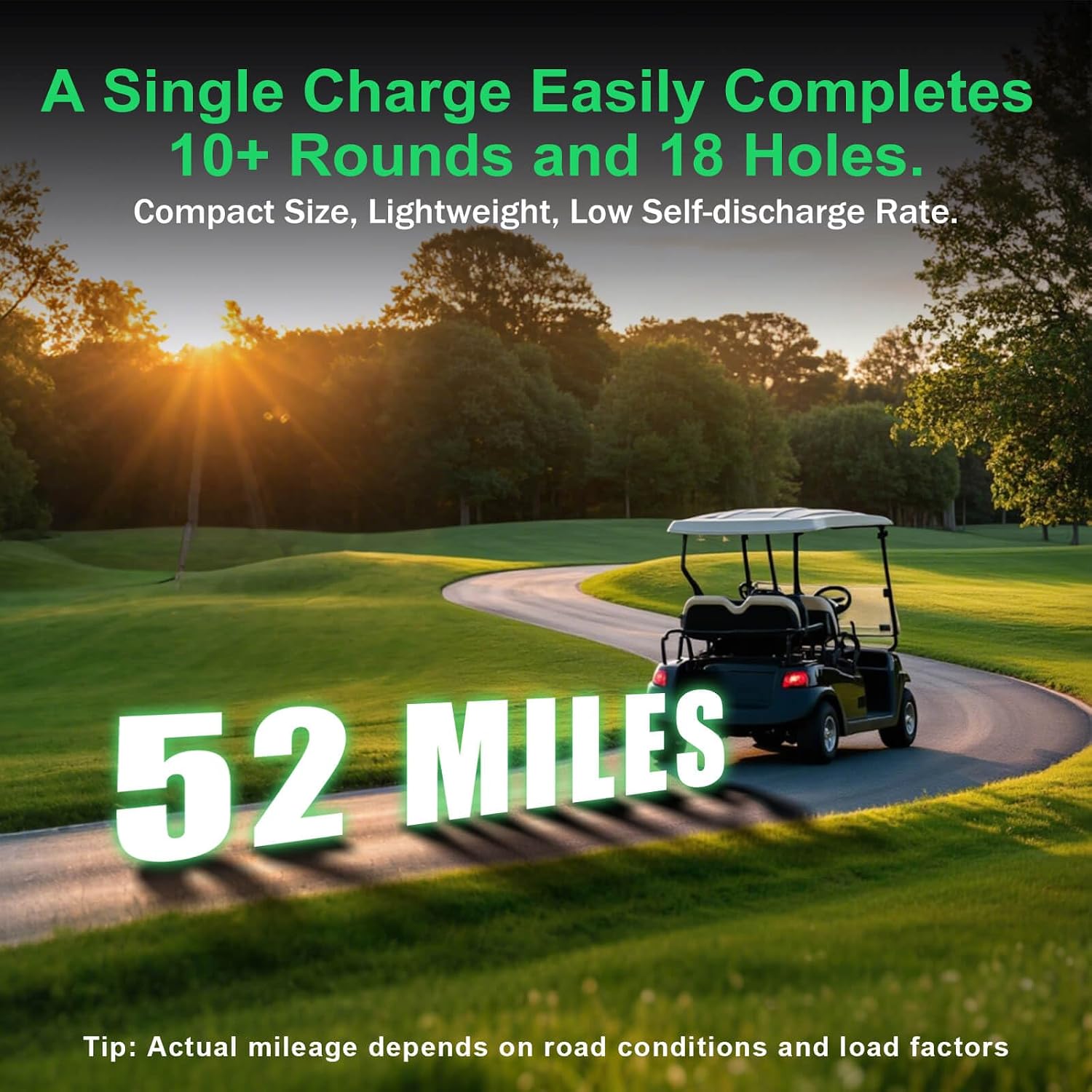 Mini 48V Lithium Battery Golf Cart,100AH Lifepo4 Battery with 3.4in BlueTooth Touch Monitor and 18A Charger,Peak current 1000A and Built-in 200A BMS,Up to 8000 Deep Cycle,Perfect for Golf Carts