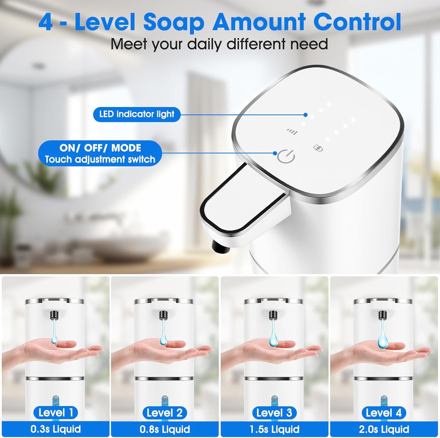 2 Pack Automatic Liquid Soap Dispenser,Touchless Soap Dispenser,13.5oz/400ml Rechargeable Wall Mounted Smart Dispenser for Bathroom Kitchen,Easy for Toddlers(White) - Image 3