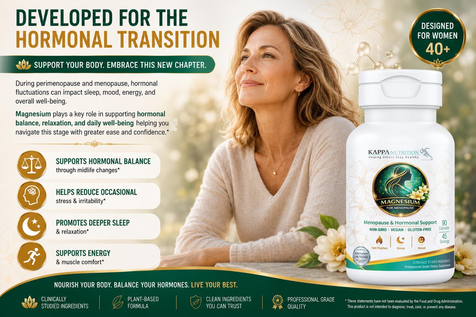 Kappa Nutrition® Magnesium for Menopause | Menopause & Hormonal Support for Women 40+ | Albion® Magnesium Biocomplex | Supports Calm, Sleep & Muscle Relaxation | Vegan | 90 Capsules (45 Servings) — Amazon image 5