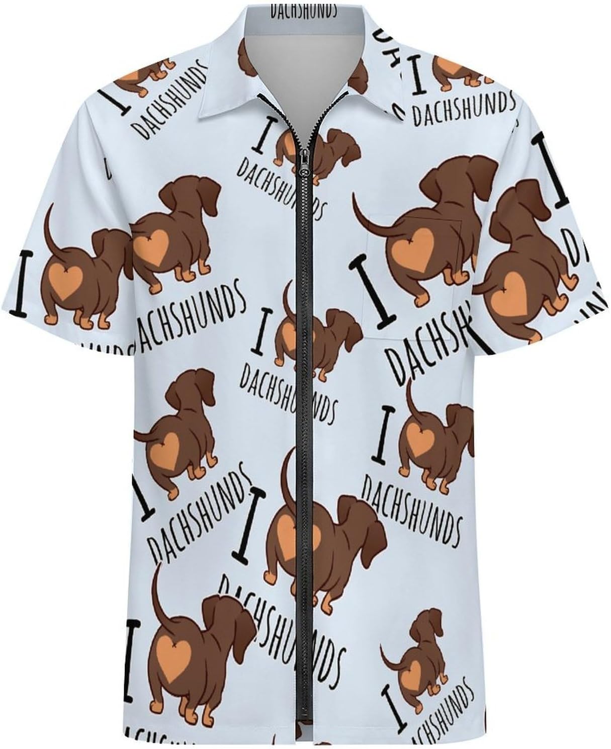 Cute Dachshund Dog Men's Short Sleeve Shirt Zip-Up Golf Polo Shirts with Pocket