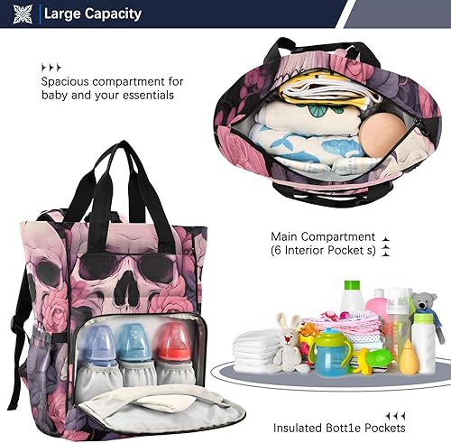 Miniatura 5 de xigua Mochila de pañales de calavera multifunción para bebé, impermeable, gran capacidad, mochila de viaje para mamá y papá, C44, Mochilas de viaje
