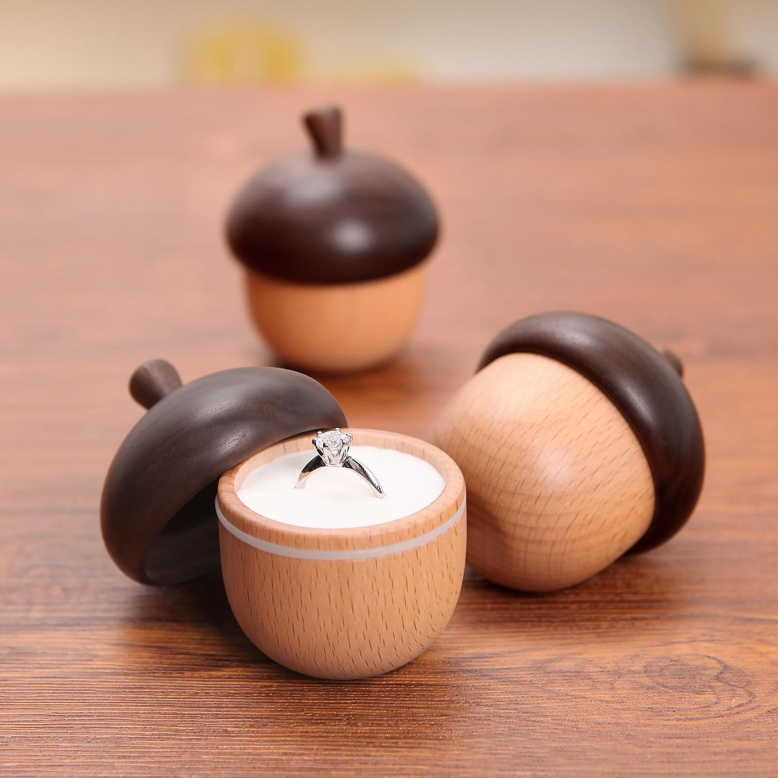 1 boîte à bijoux en bois pour elle, cadeau de mariage, bague de demande en mariage, anniversaire de mariage pour lui et elle