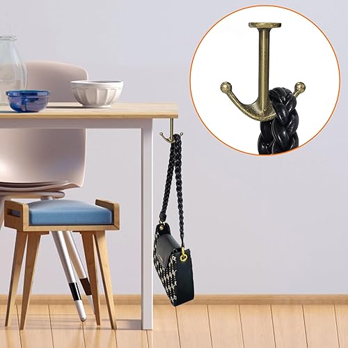 Miniatura 7 de Ganchos de techo de doble punta de aleación de zinc, paquete de 4 ganchos para colgar debajo del estante, toalla colgante, bata, tapa de ropa, baño,