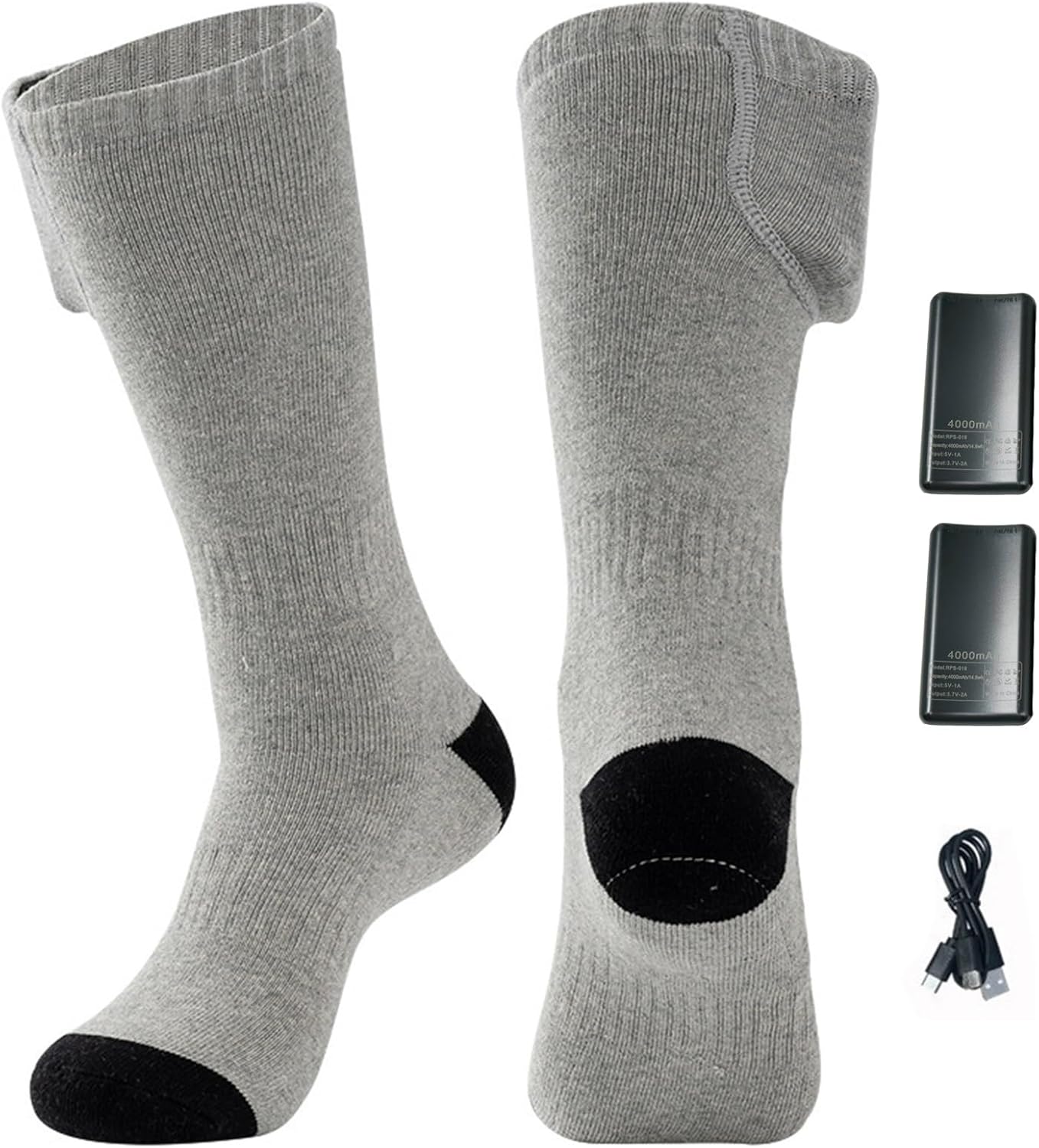 Electric Socks for Men, Heated Ski Socks for Women, Washable, 3 Heating Levels, Up to 5-9 Hours, for Camping Fishing Cycling Skiing Skating Hiking