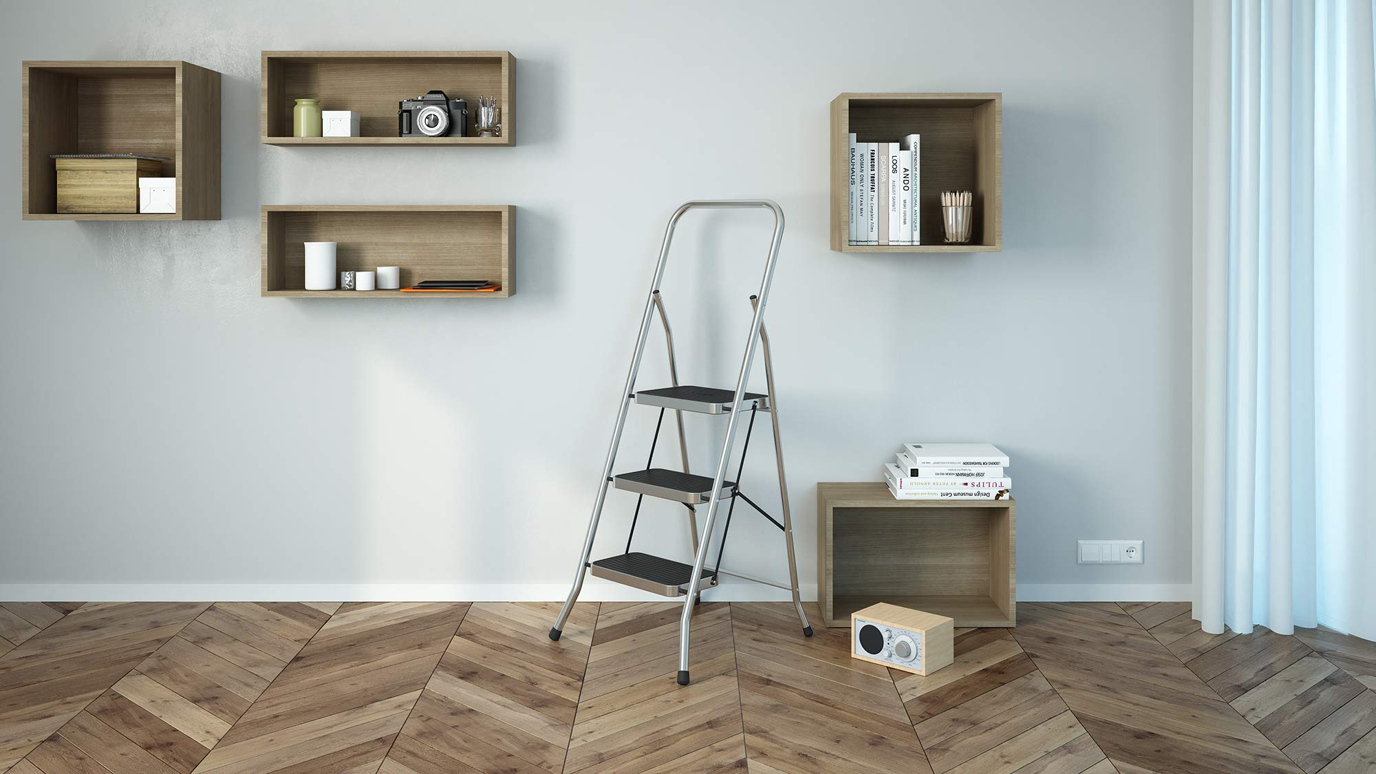 Colombo | Sgabello Security 3 Gradini e Maniglione Sicurezza XL | Scaletta Pieghevole in Alluminio 3 Acciaio | Portata 150 kg | Made in Italy