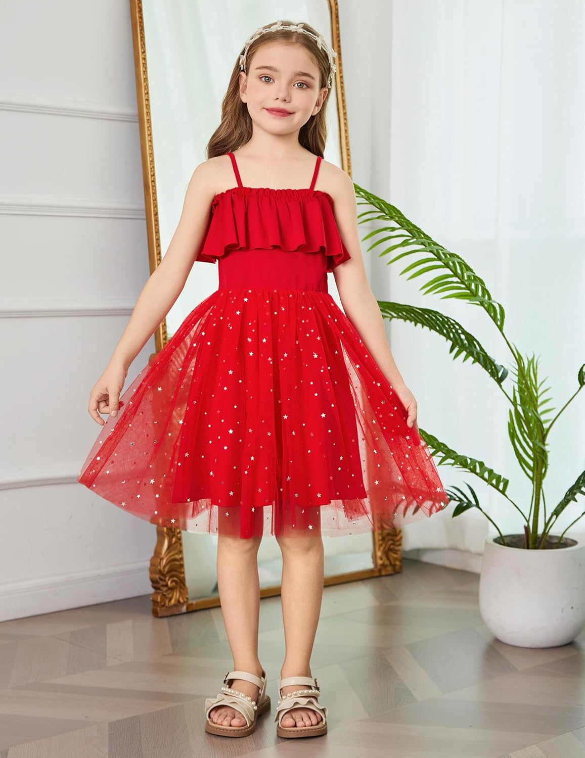 Arshiner Toddler Girl Tulle Dress Girls Sequin Summer Dresses Off Shoulder Flutter Formal Birthday Party Princess Dress - Image 7