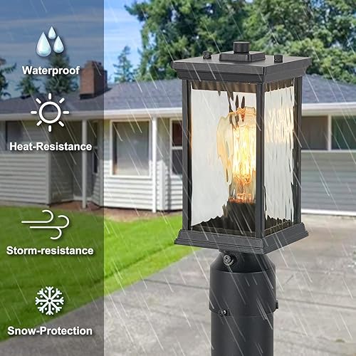 Miniatura 5 de Luz de poste para exteriores, del atardecer al amanecer, paquete de 2 lámparas impermeables para exteriores con vidrio ondulado de agua, luz