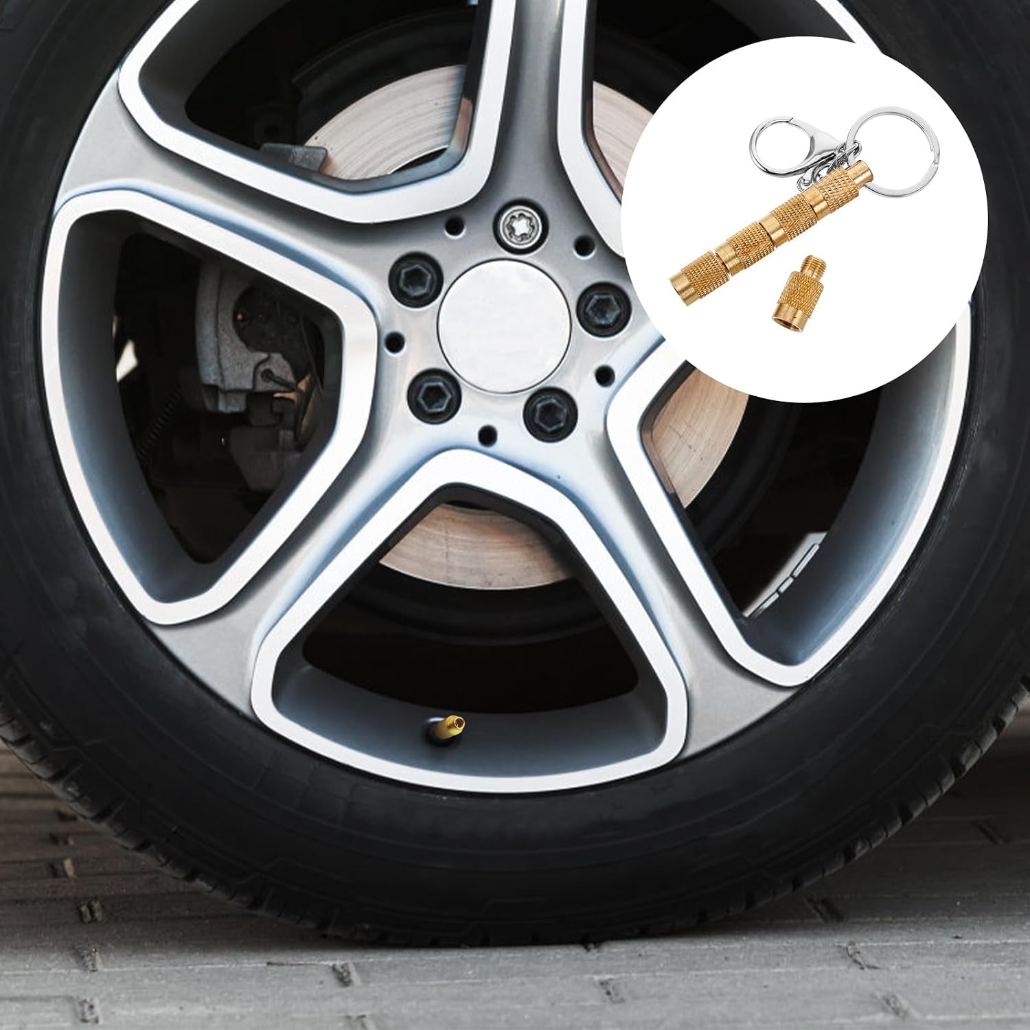 Solid Brass 5-in-1 Tire Pressure Release Valve Deflator Tool Keychain for Cars Trucks Offroad Vehicle Wheel Maintenance