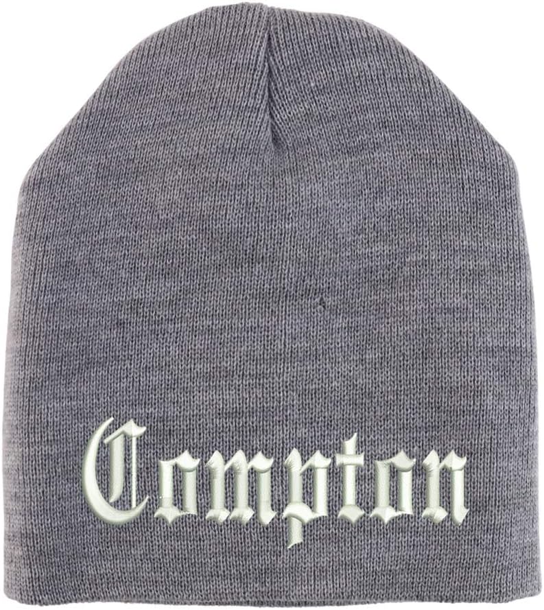 Trendy Apparel Shop Compton City Old English Embroidered Made in USA Short Acrylic Knit Winter Beanie Hat
