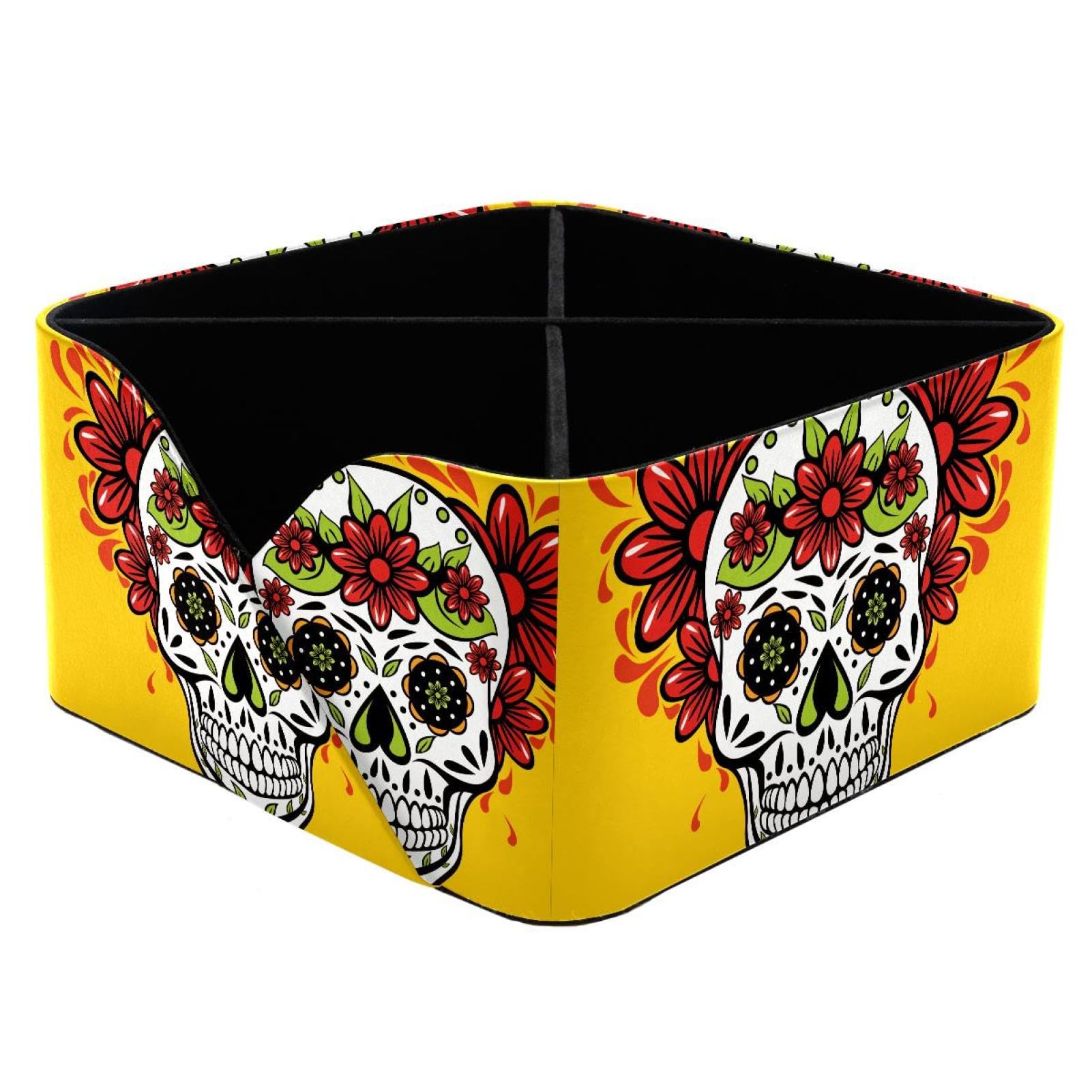KengjuTesu Mexican Skull Desktop Organizer Pen Holder, Rectangular Pencil Cup for Office, Study and Makeup Stations