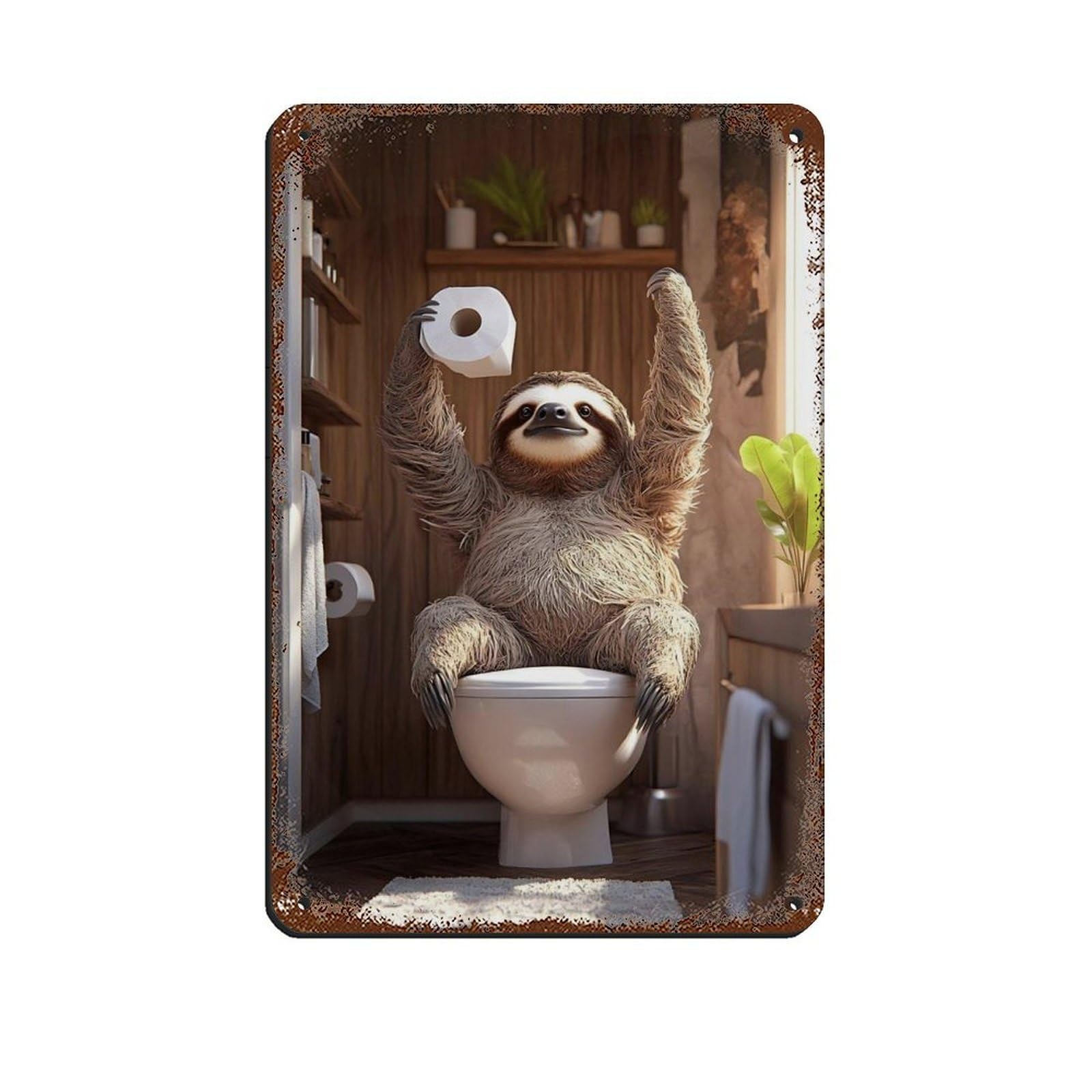 Lxwnze 20L X 30W Cm Sloth On Toilet, Cute Animal Poster Tin Sign Vintage Metal Pub Club Cafe Bar Home Wall Art Decoration Poster Retro 8X12inch(20X30cm)