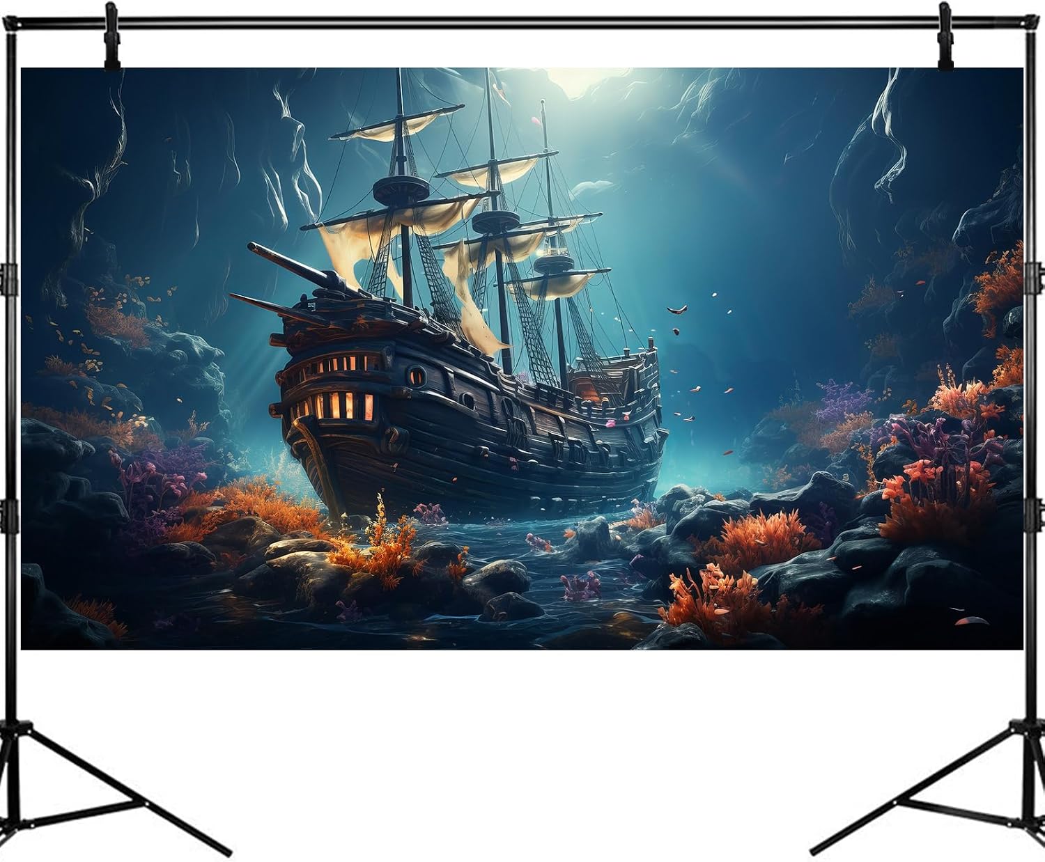 Sunken Ship Aquarium Background Undersea Pirate Shipwreck Fish Tank Background Tropical Coral Reefs Ocean Seabed seascape Reptile Tank Backgrounds Tropical Marine Life Terrarium Backgrounds 48x18in