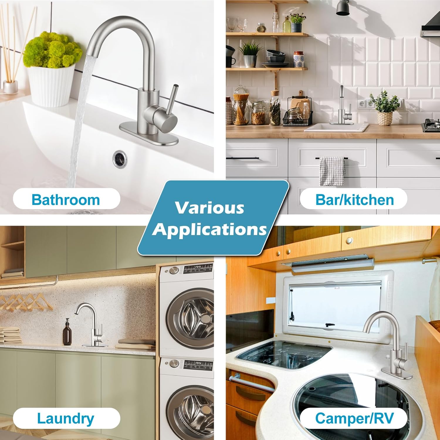 Midanya Brushed Nickel Wet Bar Sink Faucet Farmhouse RV Vanity Lavatory Faucet with Brushed Nickel Single Handle Slotted Waterfall Bathroom Sink Faucet