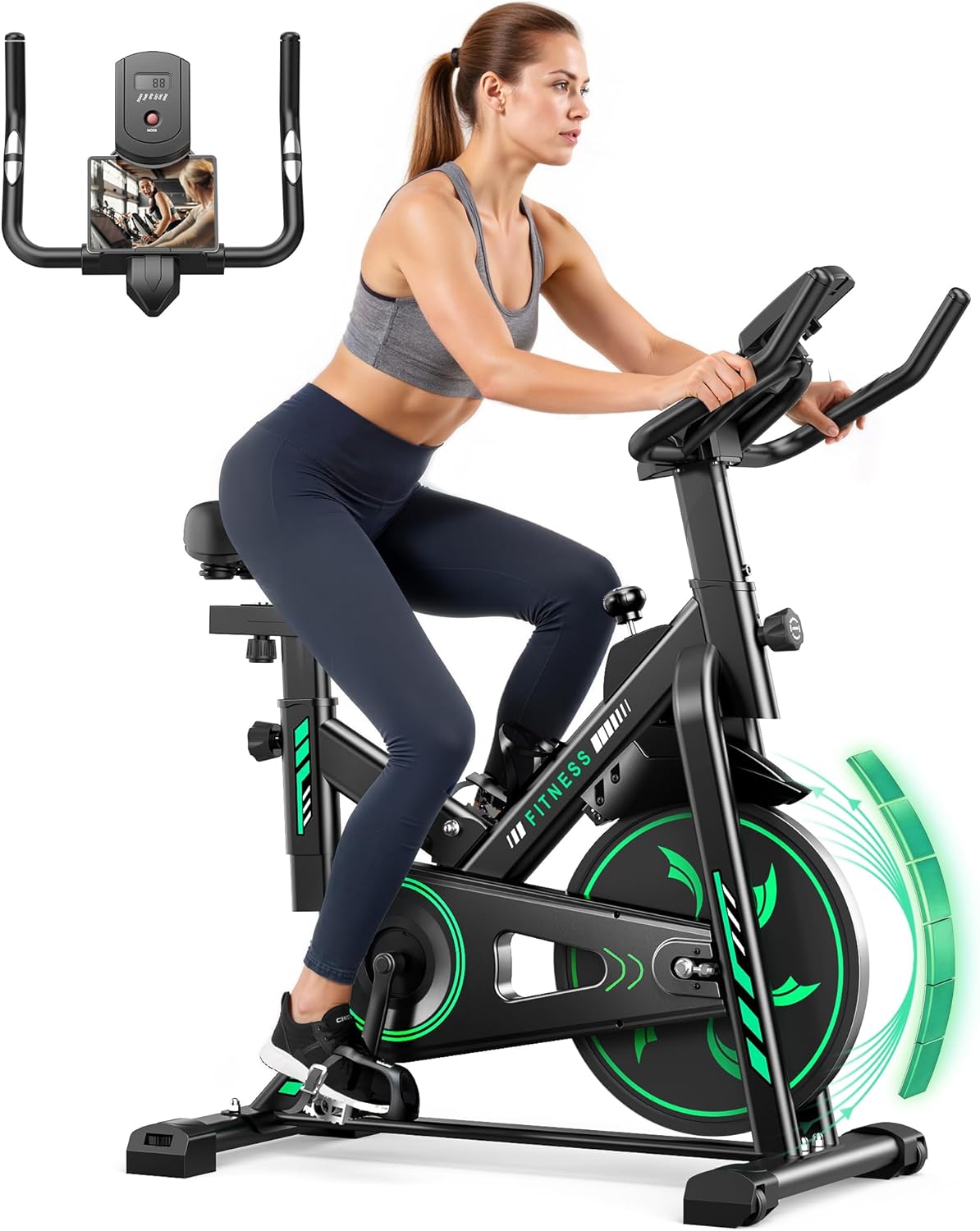 Heimtrainer Fahrrad mit App, Magnetwiderstand Hometrainer Fahrrad, Leises Ergometer Spinning Bike Indoor, Schweres Schwungrad und Verdickt Sitz, LCD-Monitor, Tablet-Halter, Bis 150KG