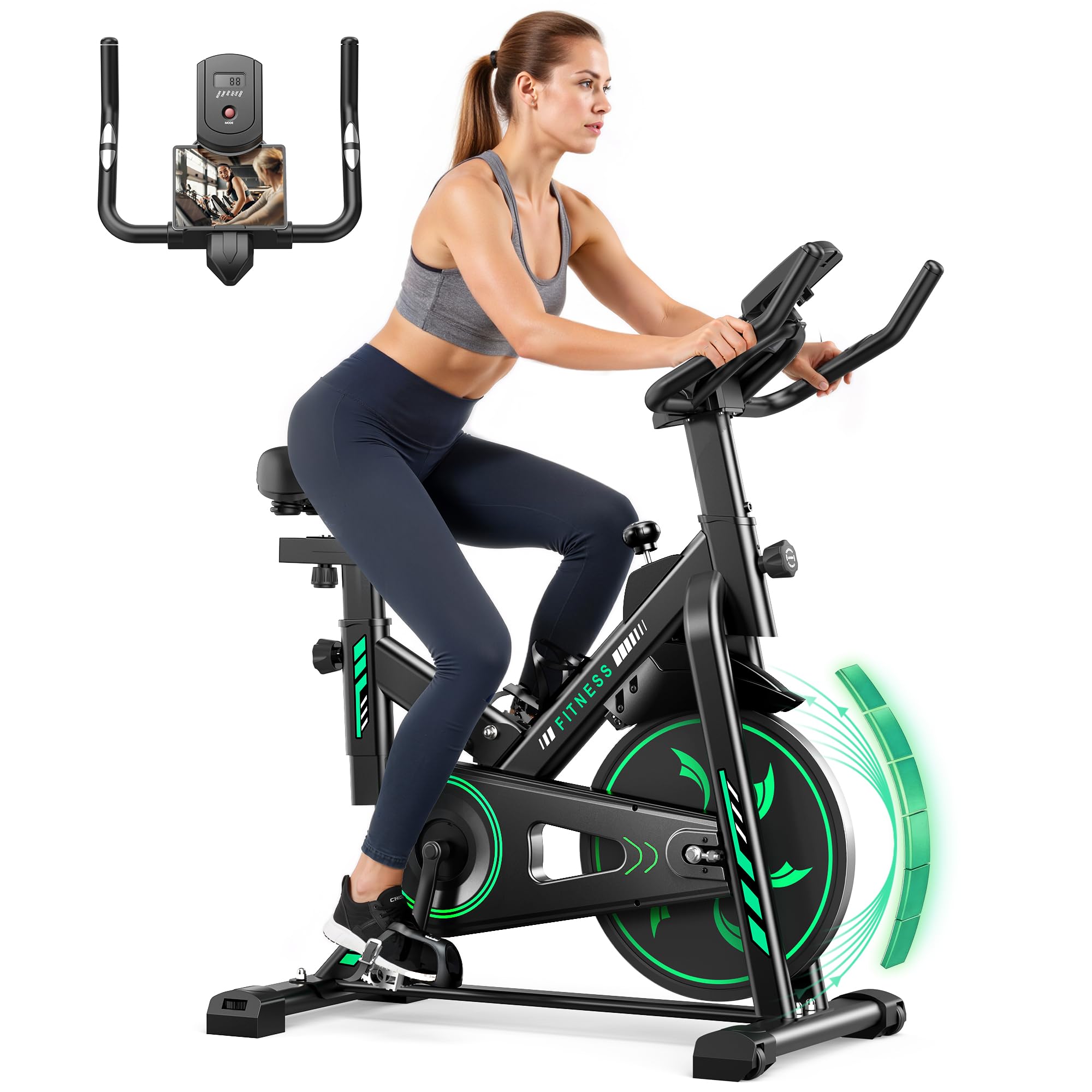 Heimtrainer Fahrrad mit App, Magnetwiderstand Hometrainer Fahrrad, Leises Ergometer Spinning Bike Indoor, Schweres Schwungrad und Verdickt Sitz, LCD-Monitor, Tablet-Halter, Bis 150KG Sport & Freizeit