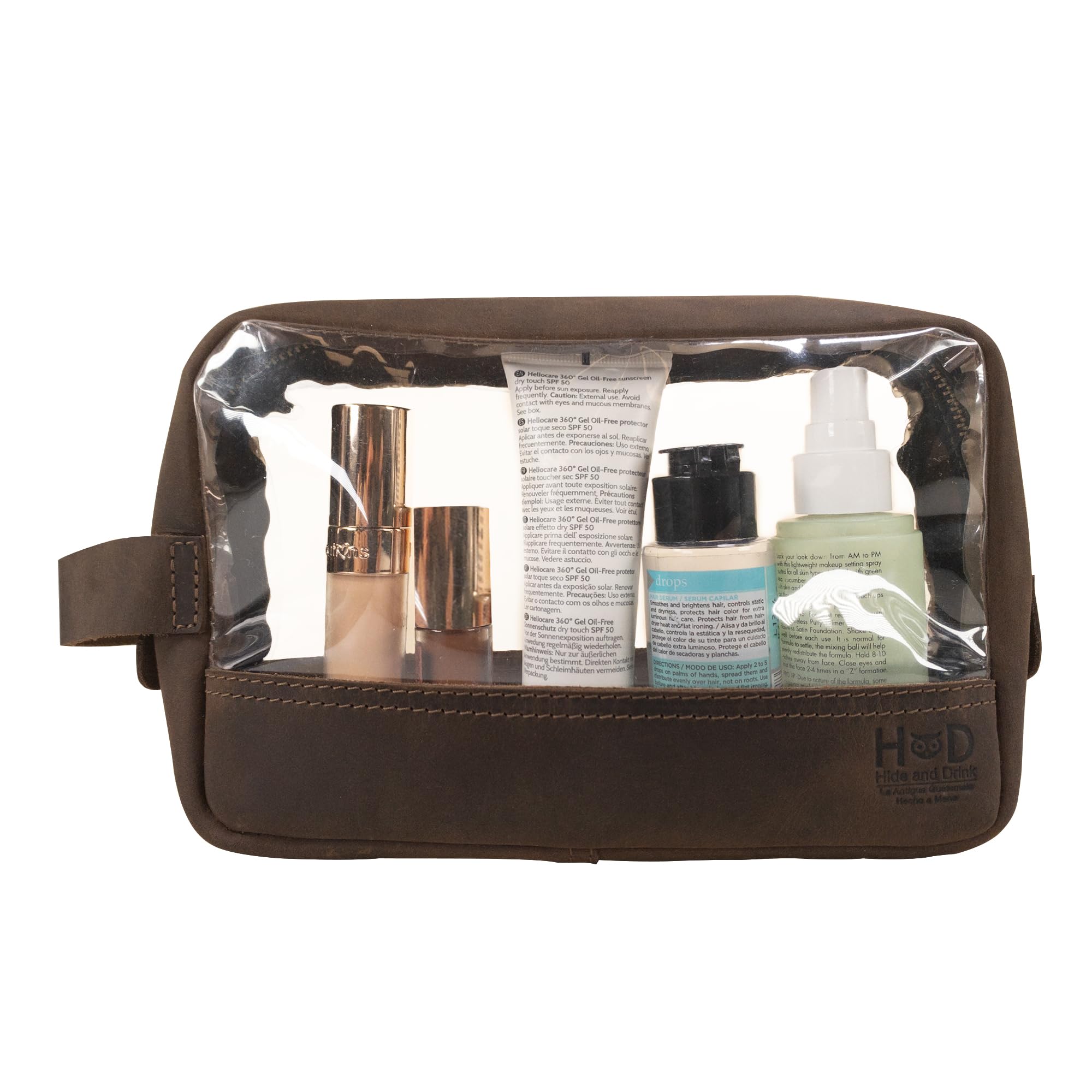 Hide & Drink Kosmetiktasche Aus Vollnarbenleder - Handgefertigt, Bourbon-Braun, Mit 101 Jahre Garantie