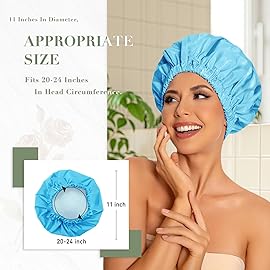 Reusable Shower Cap for Women, Large Waterproof Shower Bonnet Washable Elastic Band Bath Hair Hat for Long Hair, Braids(Lake Blue)