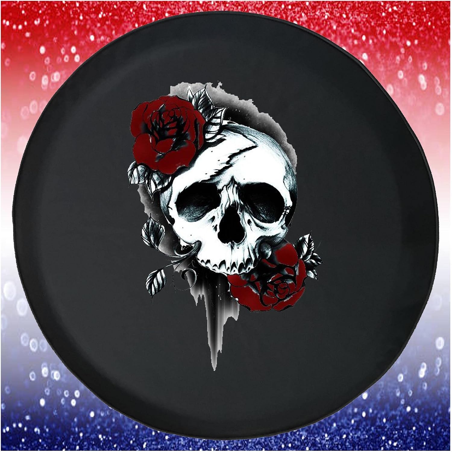 Spare Tire Cover Red Roses and Skull Black Accessories for Trailers Trucks SUVs RV Campers 32-33 Inch