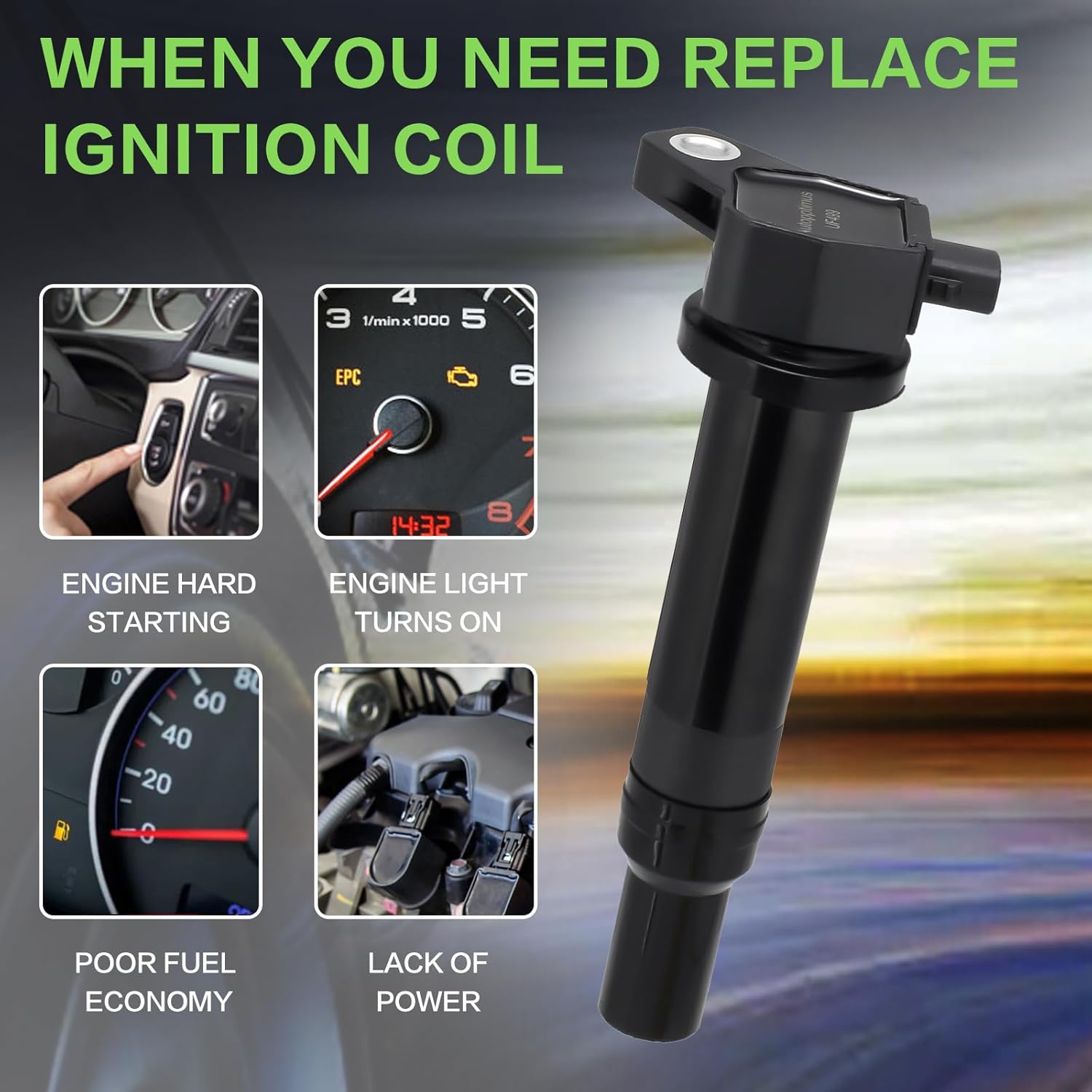 UF499 Ignition Coils Pack and Spark Plugs Set of 4 Compatible with Hyundai Kia Dodge 2006 2007 2008 2009 2010 2011 Accent Rio Rio5 Attitude 1.6L L4 Replaces C1543, UF499