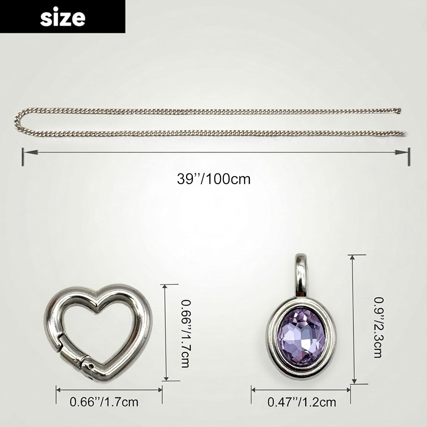 Heart Slip Chain Necklace for Women, 39 Inch Cuban Chain, Removable Heart O-Ring, Crystal Pendant, Adjustable Stainless Steel Y-Necklace - Image 5