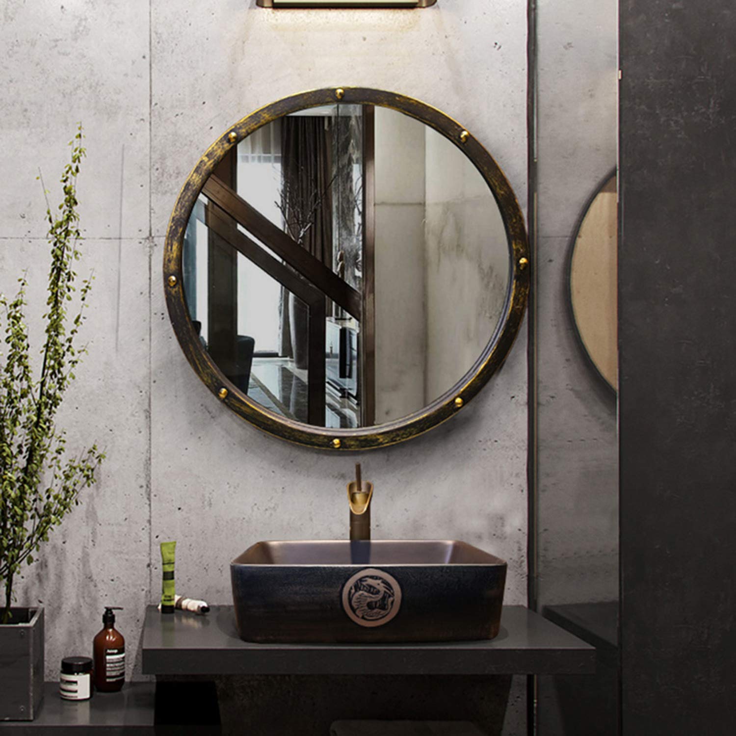 Miroir Mural Rond 60cm Noir - Cadre Métal Design Moderne Pour Salon Chambre