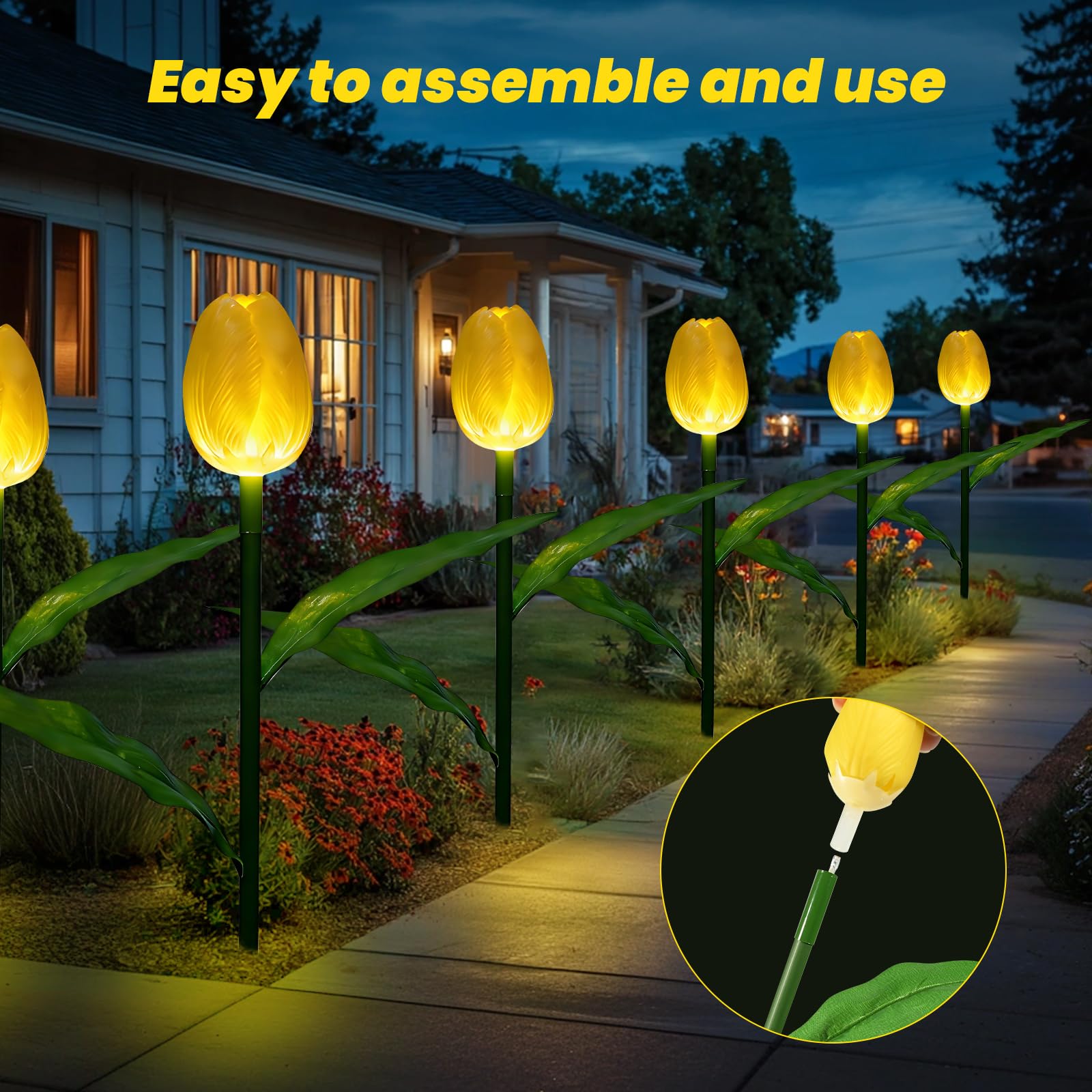 Luci solari per esterni, impermeabili, confezione da 6 pezzi, fiori di tulipano luminosi con regali da giardino, decorazioni per cortile, regali di fiori artificiali per mamma, feste, casa