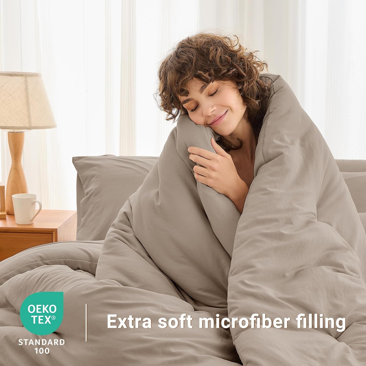 MUXHOMO 7 Pieces King Comforter Set, Soft Bed in a Bag King Size, All Season Bedding Set with Comforter, Flat Sheet, Fitted Sheet, Pillowcases & Shams, Linen - Image 3