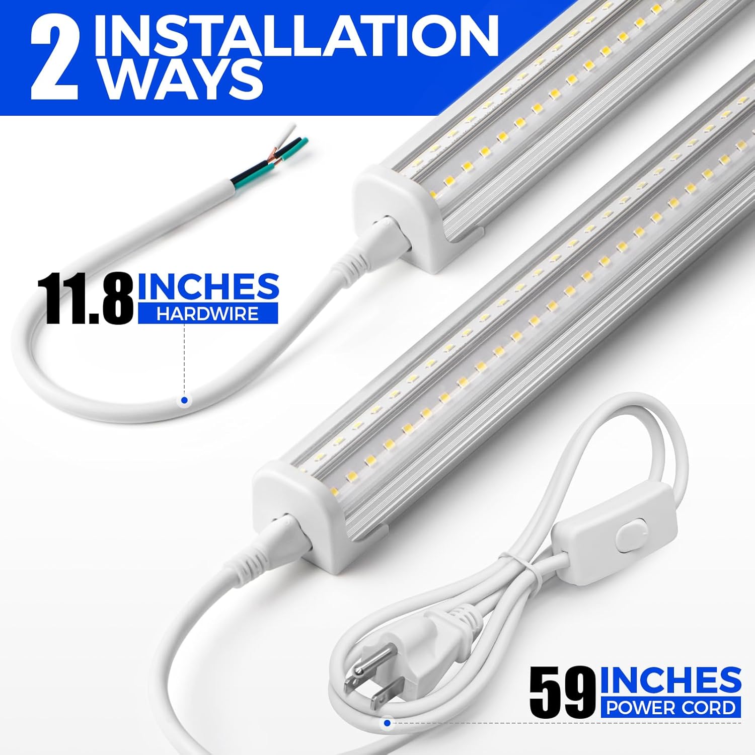 Barrina T8 LED Shop Lights for Workshop 4FT, 50W, 5000K, Daylight White, Clear Cover, Ceiling, V-Shape Shop Light Fixture, Garage, Warehouse, Basement, ETL Listed, 4Packs