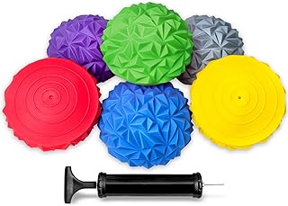 NEWURBAN Set of 6 Balance Pods with Pump - Hedgehog Rocky Geometric Stability Pods - Sensory Stepping Stones Game for Toddlers-Indoor Obstacle Course for Kids - Balance stepping stones