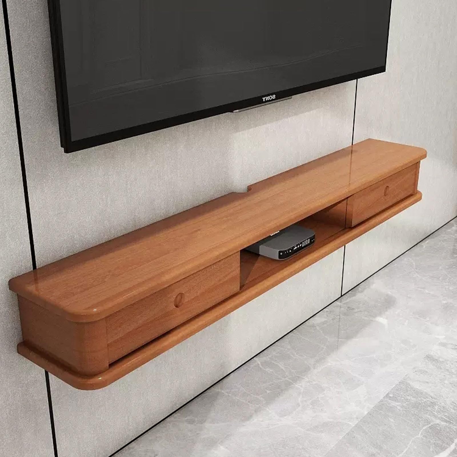 Mobile TV montato a parete Mensola a muro Staffa mobile Mensola TV per Xbox One/Decoder per cavi/Lettore DVD/Console di gioco/Router/Set top box Mensola portaoggetti Supporti TV per soggiorno in legno