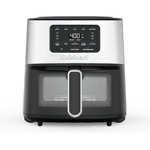Cuisinart Air Fryer, 6-Quart Basket Large Fryer with 5 Cooking Functions to Roast, Bake, Broil, Air Fry and Keep Warm, 5 Airfryer Presets, Dishwasher-Safe Parts, AIR-200, Stainless Steel & Black