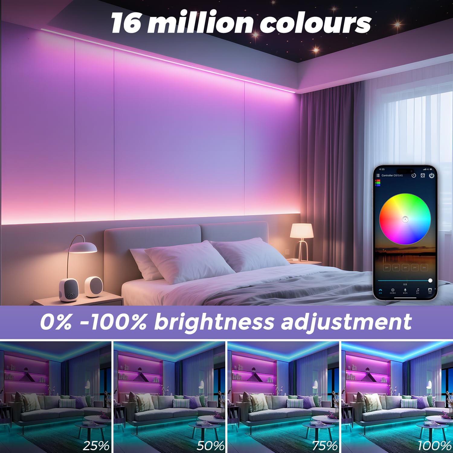 LED COB Ruban RGBW 24V 5M dimmable avec télécommande et bloc d'alimentation Bande RGB + blanc chaud 3000 K, haute densité 784 LED/m, contrôlable via application, compatible avec Alexa et Google Home