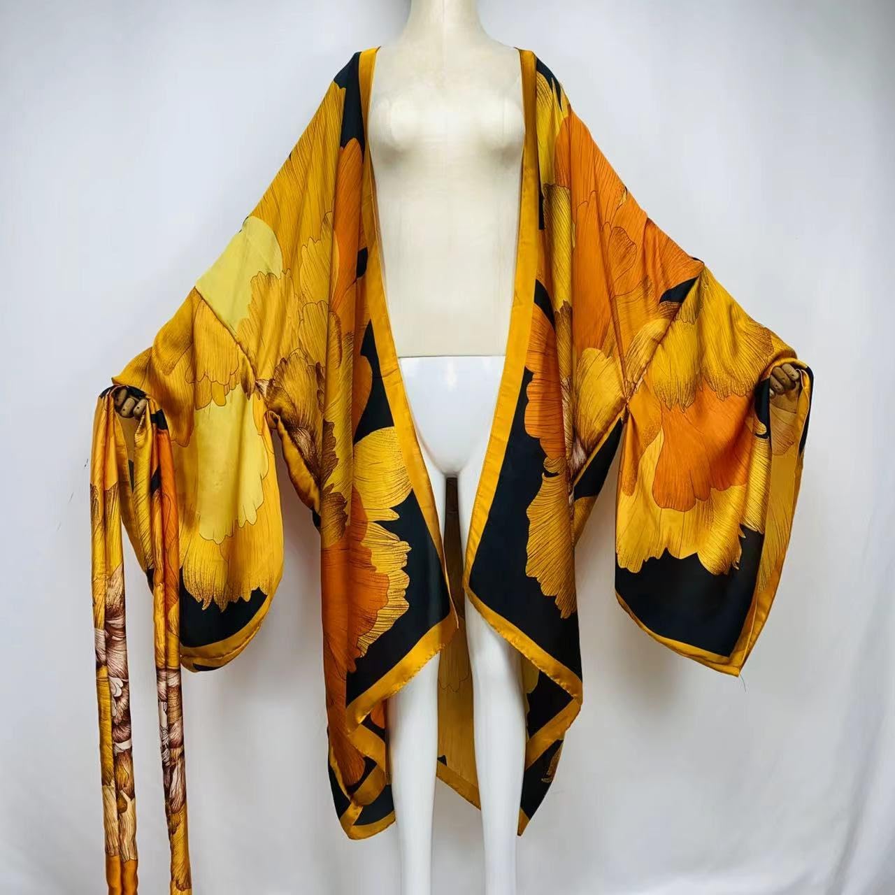 Plus Size Summer Cover up Cardigan Fashion Sexy African Holiday Party Long Sleeve Silk Feeling Robe Kimono Kaftan - Image 3