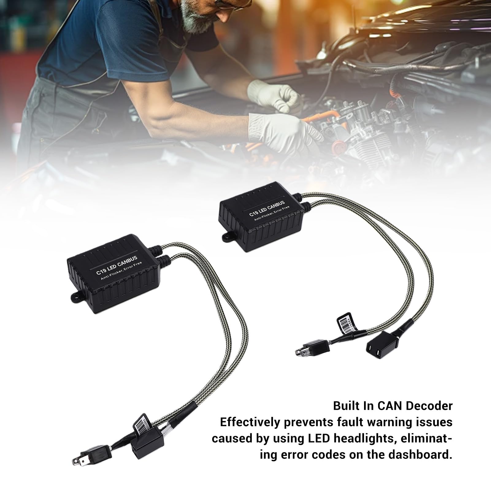 Decodificatore Canbus per Fari a LED, Decodificatore C19 H7 5A Corrente Massima in Plastica per Auto Generiche, Adatto per 9-16 V, CAN Integrato, Anti Sfarfalli