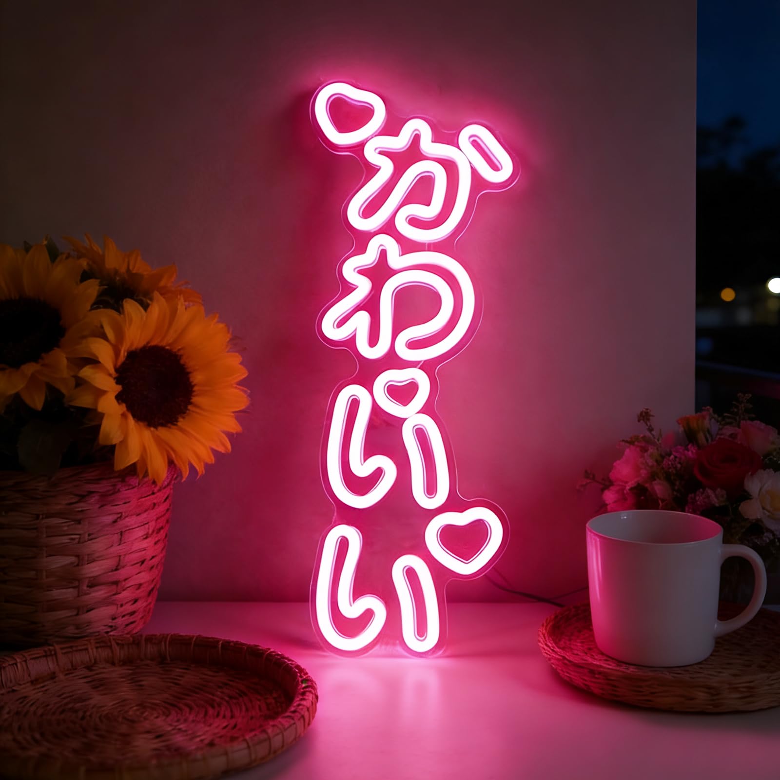 Kawaii LED Neon Sign かわいい Cute Japanese Anime Light Up Wall Decor 15.75" X 5.91" USB Powered Dimming Neon Light for Art Studio Club Birthday Party Children's Room Decoration — image 1