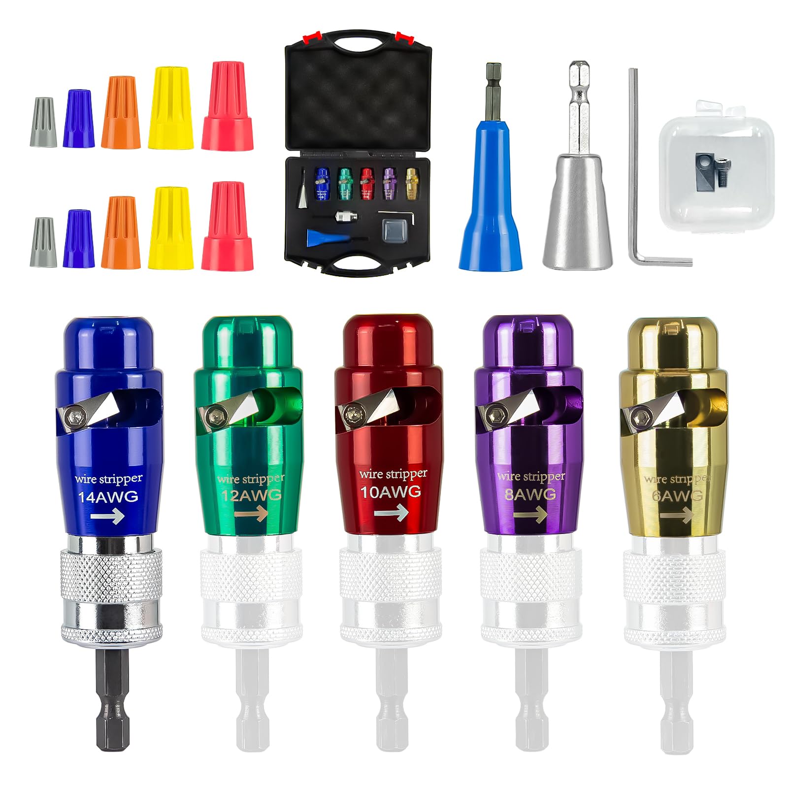 Gezen Wire Stripper Tool for Drill, 8 in 1 Wire Twister Tool for Drill for Cutters 6-14 AWG, 2025 Upgraded Drill Wire Stripper, Professional