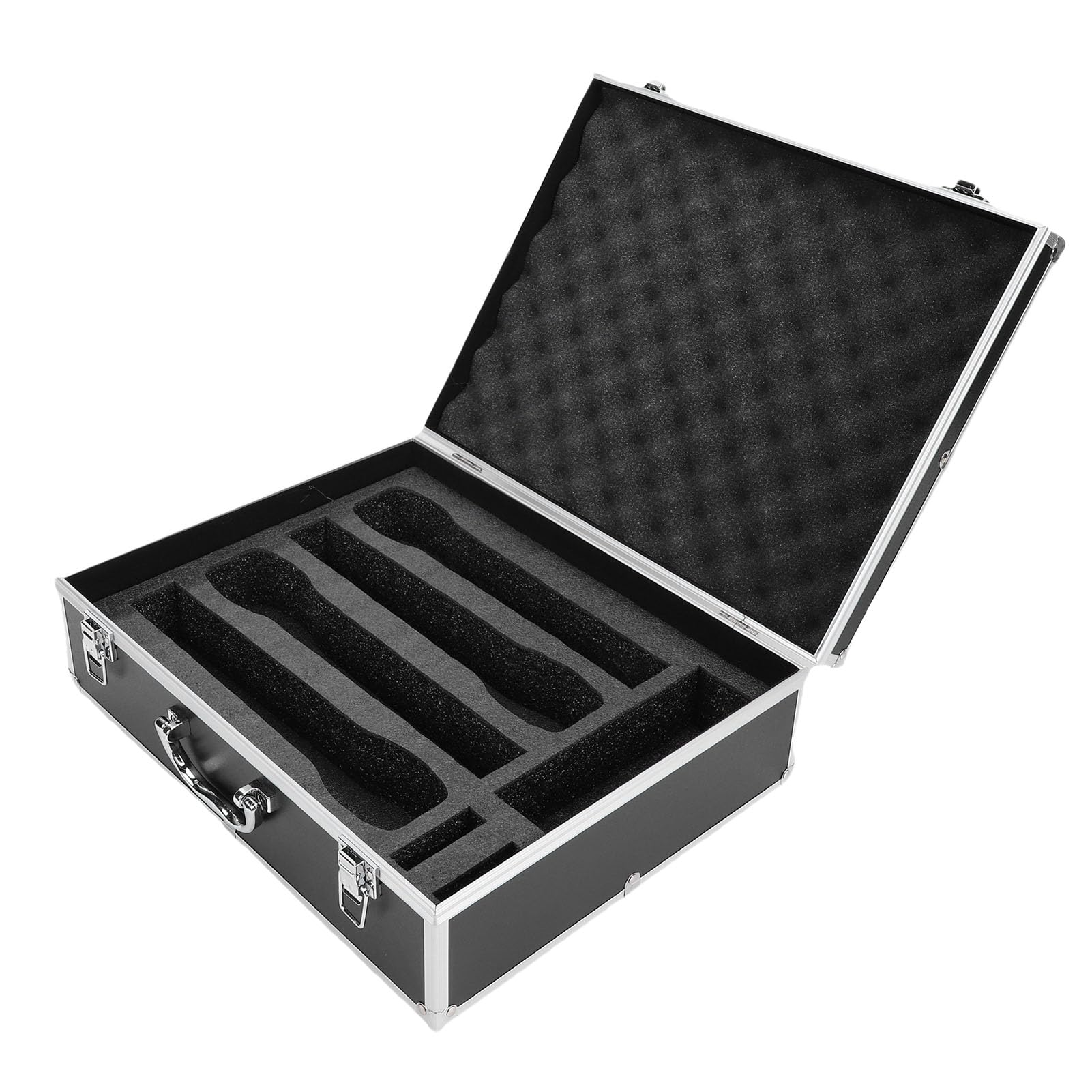 Custodia per microfono wireless, custodia rigida in alluminio per 4 microfoni, ricevitori, trasmettitori con rivestimento in schiuma